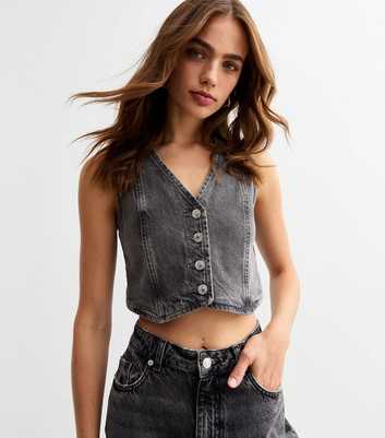 Grey Crop Denim Waistcoat