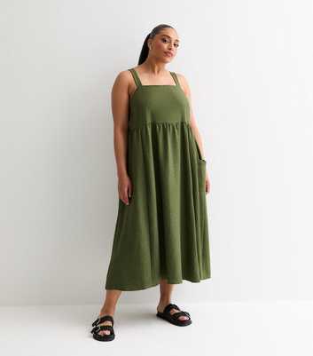Curves Dark Green Pocket Strappy Midi Dress