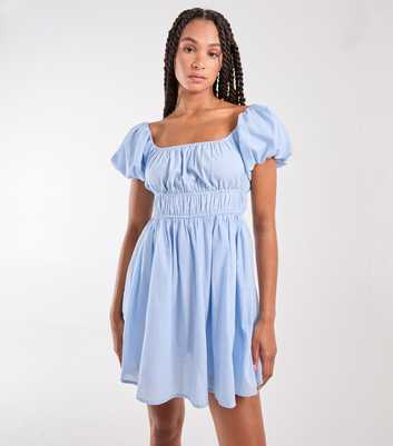 Pink Vanilla Blue Puff-Sleeve Cotton Mini Dress