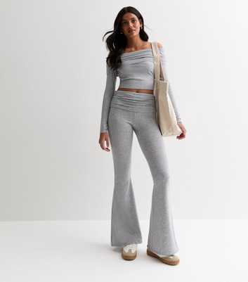 Pink Vanilla Grey Jersey Fold Over Waist Flared Trousers