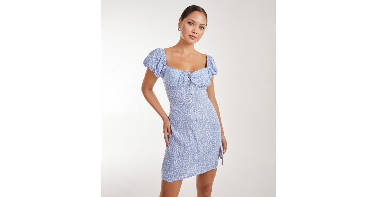 Pink Vanilla Blue Floral Ditsy Print Mini Milkmaid Dress New Look