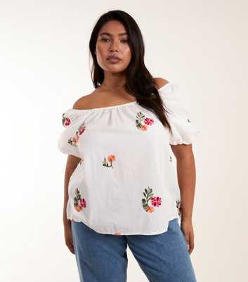 Blue Vanilla Curves White Flower Embroidered Top