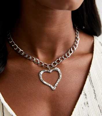 Silver Open Heart Chain Necklace