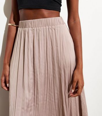 Pale Pink Crinkle Pleated Midi Skirt New Look