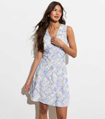 Blue Abstract-Print V-Neck Mini Slip Dress