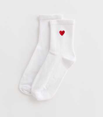 White Embroidered Heart Tube Socks