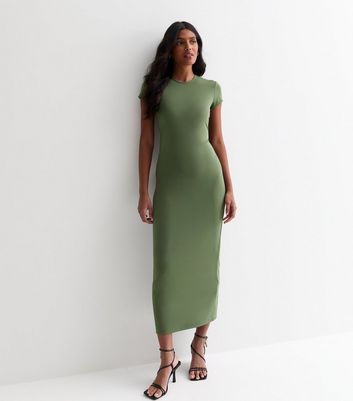 Khaki Short Sleeve Bodycon Midaxi Dress New Look