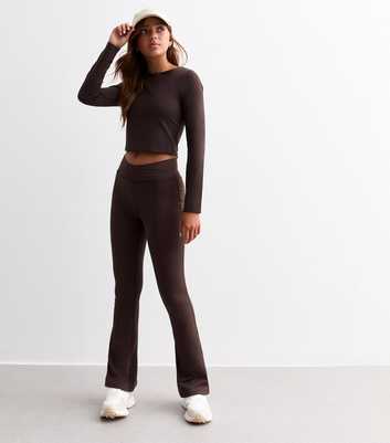 Girls Dark Brown Wrap Flared Athleisure Trousers