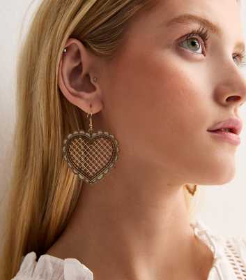 Gold Crosshatch Heart Earrings