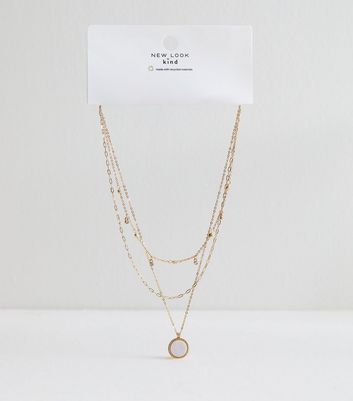 Gold Triple-Chain Pendant Necklace New Look