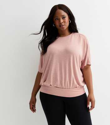 Curves Pale Pink Batwing Sleeve T-Shirt