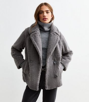 Grey teddy coat new look hotsell