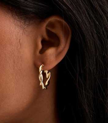 Gold Twisted Midi Hoop Earrings