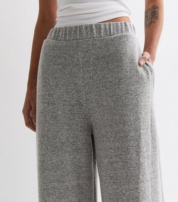 Grey Brushed Jersey Wide Leg Trousers New Look