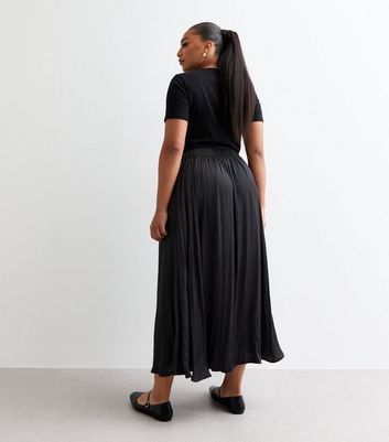 Curves Black Pleated Midi Skirt New Look