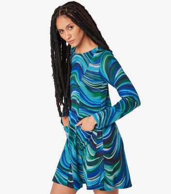 Apricot Blue Swirl Print Mini Dress