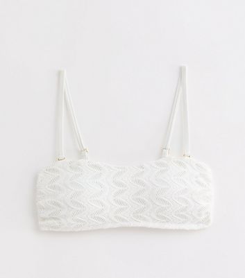 White Crochet-Lace Bandeau Bikini Top New Look