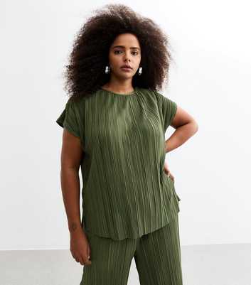 Curves Khaki Plissé T-Shirt