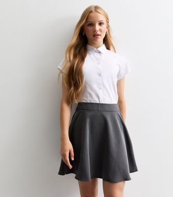 Girls Grey Flared School Skirt New Look