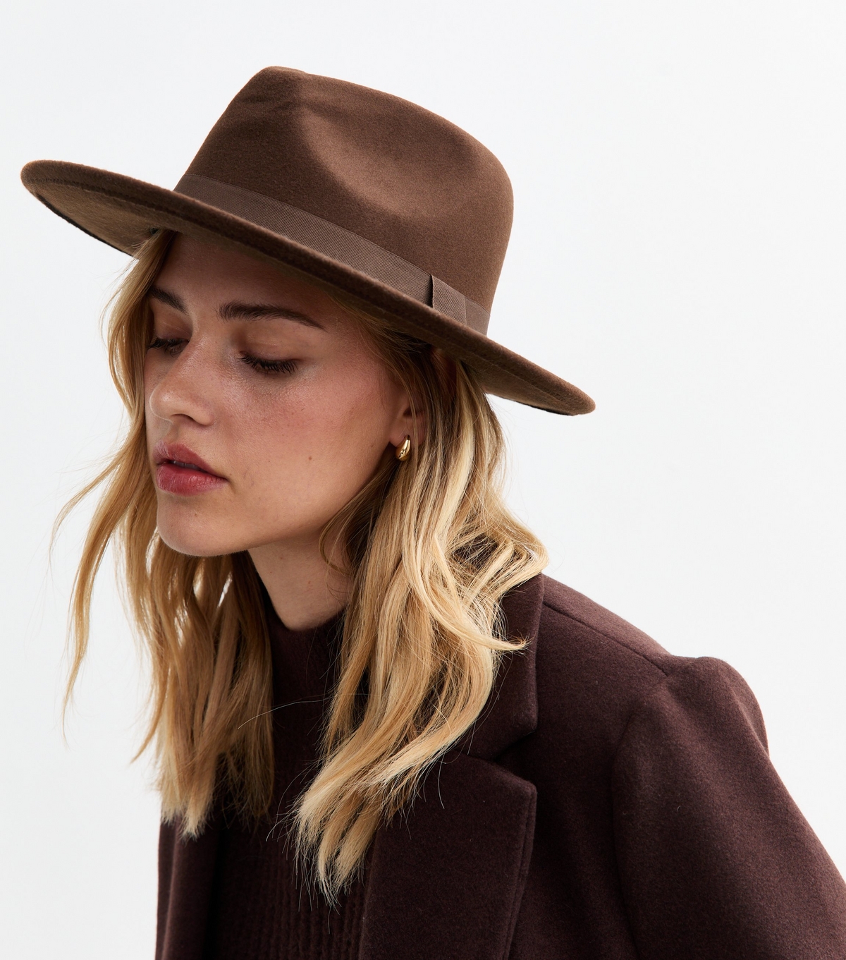 Dark Brown Felted Fedora Hat New Look