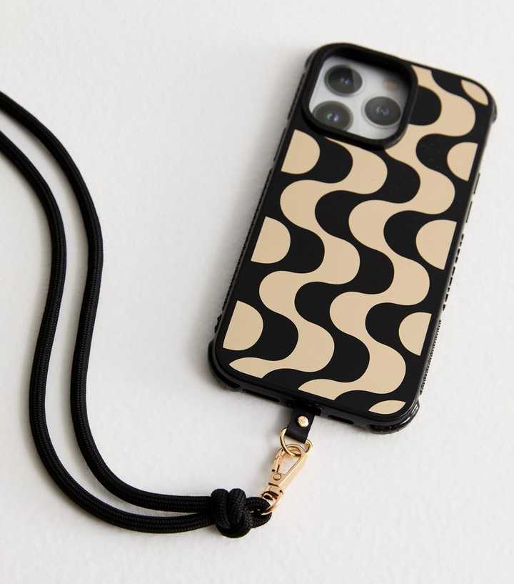 Black Adjustable Crossbody Rope Phone Strap New Look