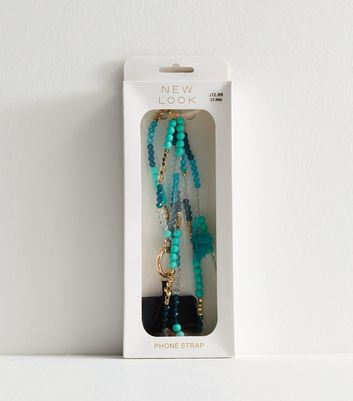 Multicoloured Beaded Phone Strap New Look