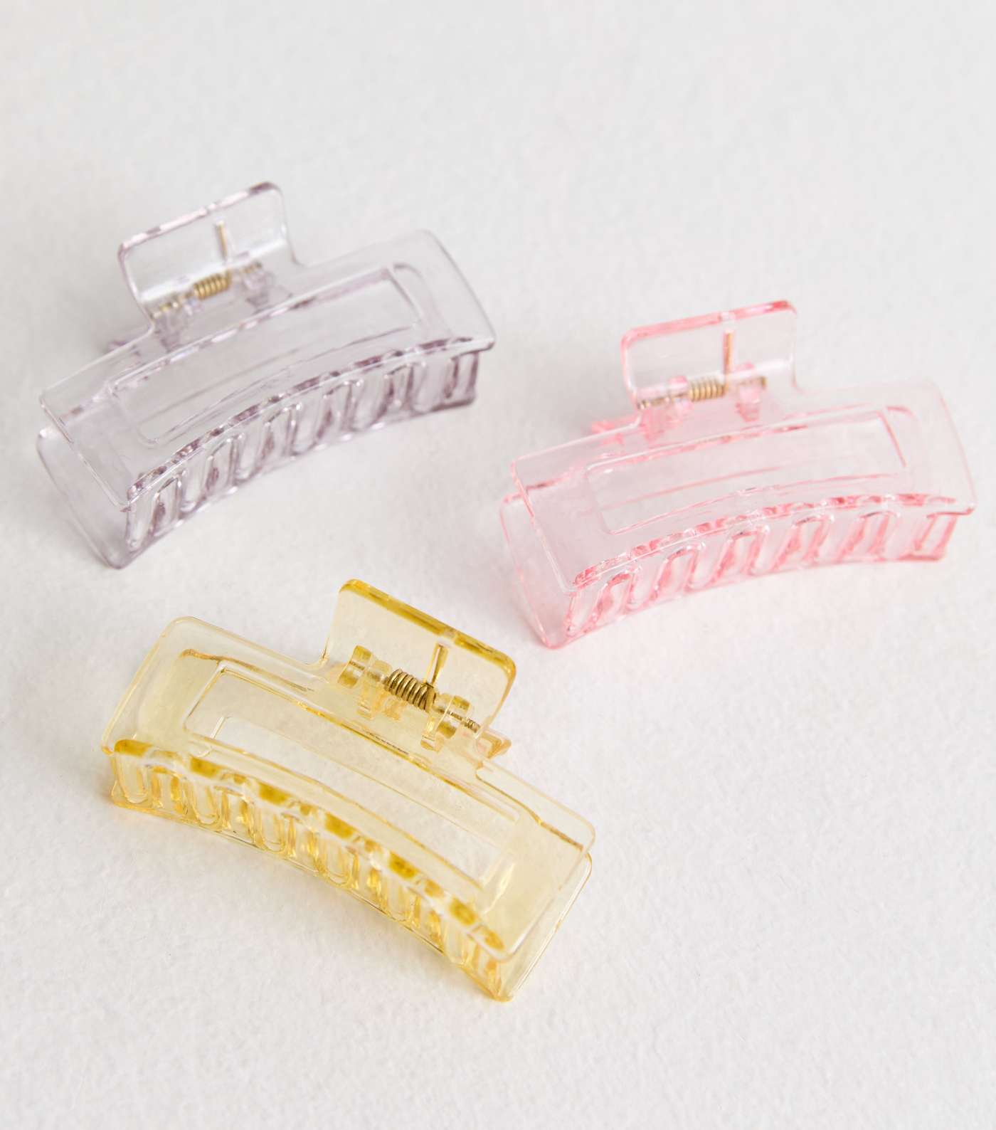 3 Pack Pink Yellow and Lilac Transparent Rectangle Hair Claw Clips Image 2