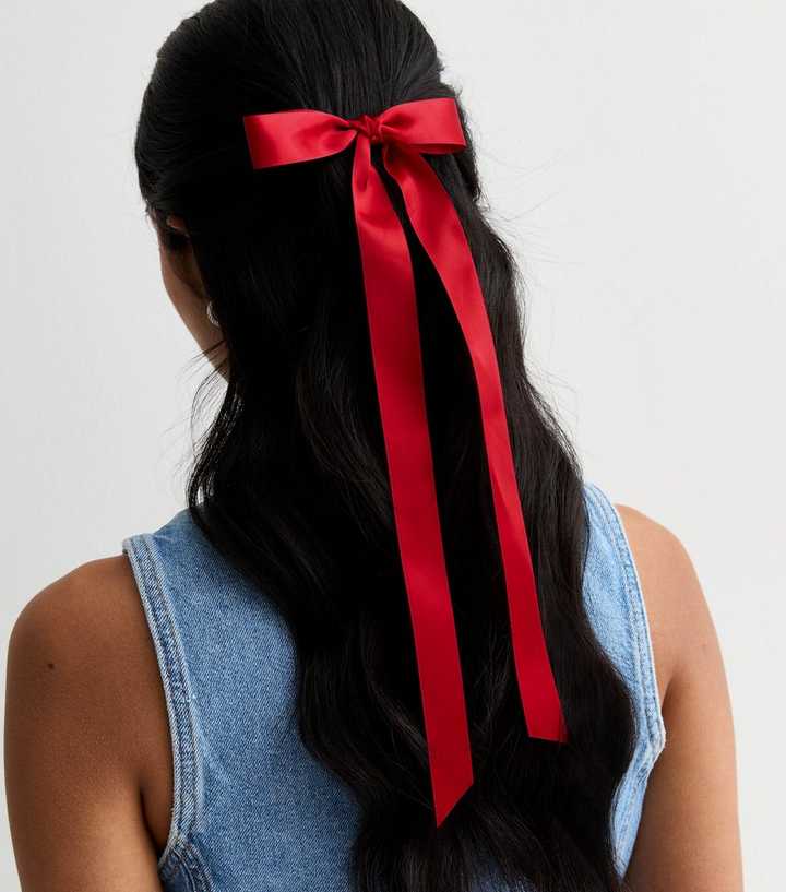 Red Satin Skinny Bow Hair Slide