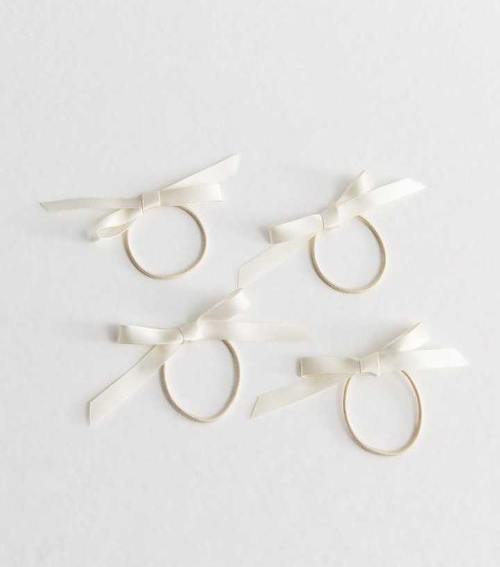 4 Pack Cream Satin Bow Hair Bands