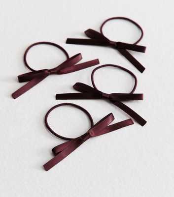Pack of 4 Burgundy Satin Bow Hair Ties