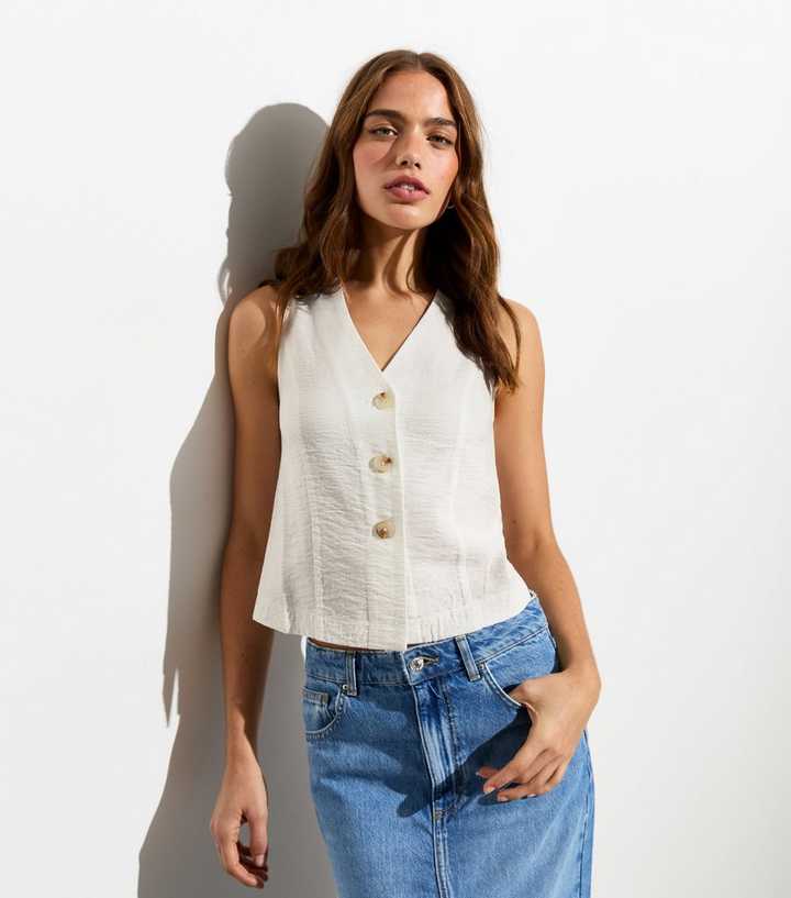 White Button Front Waistcoat