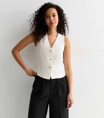 Tall Off White Button Front Waistcoat