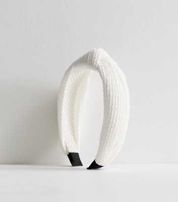 White Textured Plisse Knot Headband