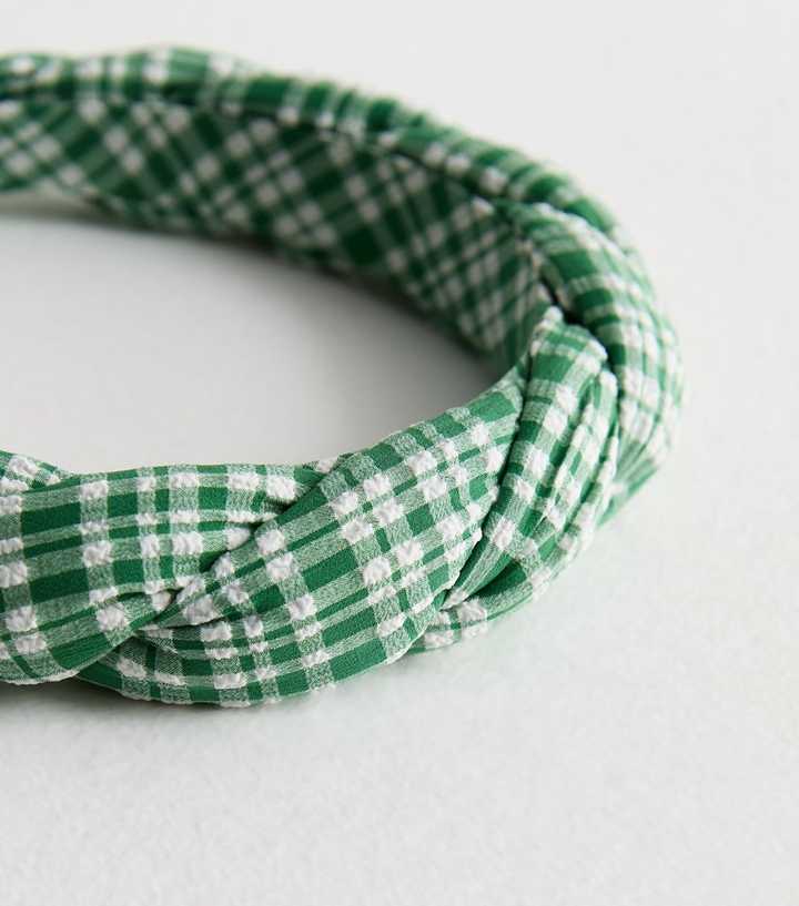 Green Gingham Twist Padded Headband New Look