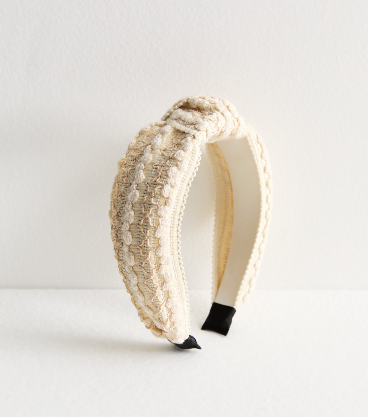 Cream Textured Pattern Knot Wide Headband New Look