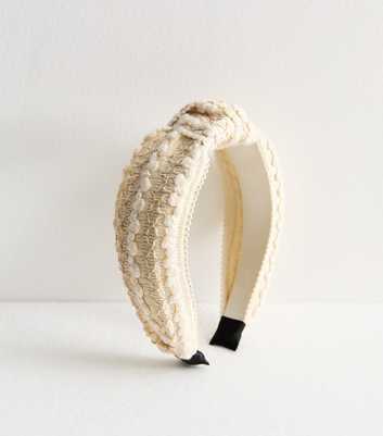 Cream Textured Pattern Knot Wide Headband