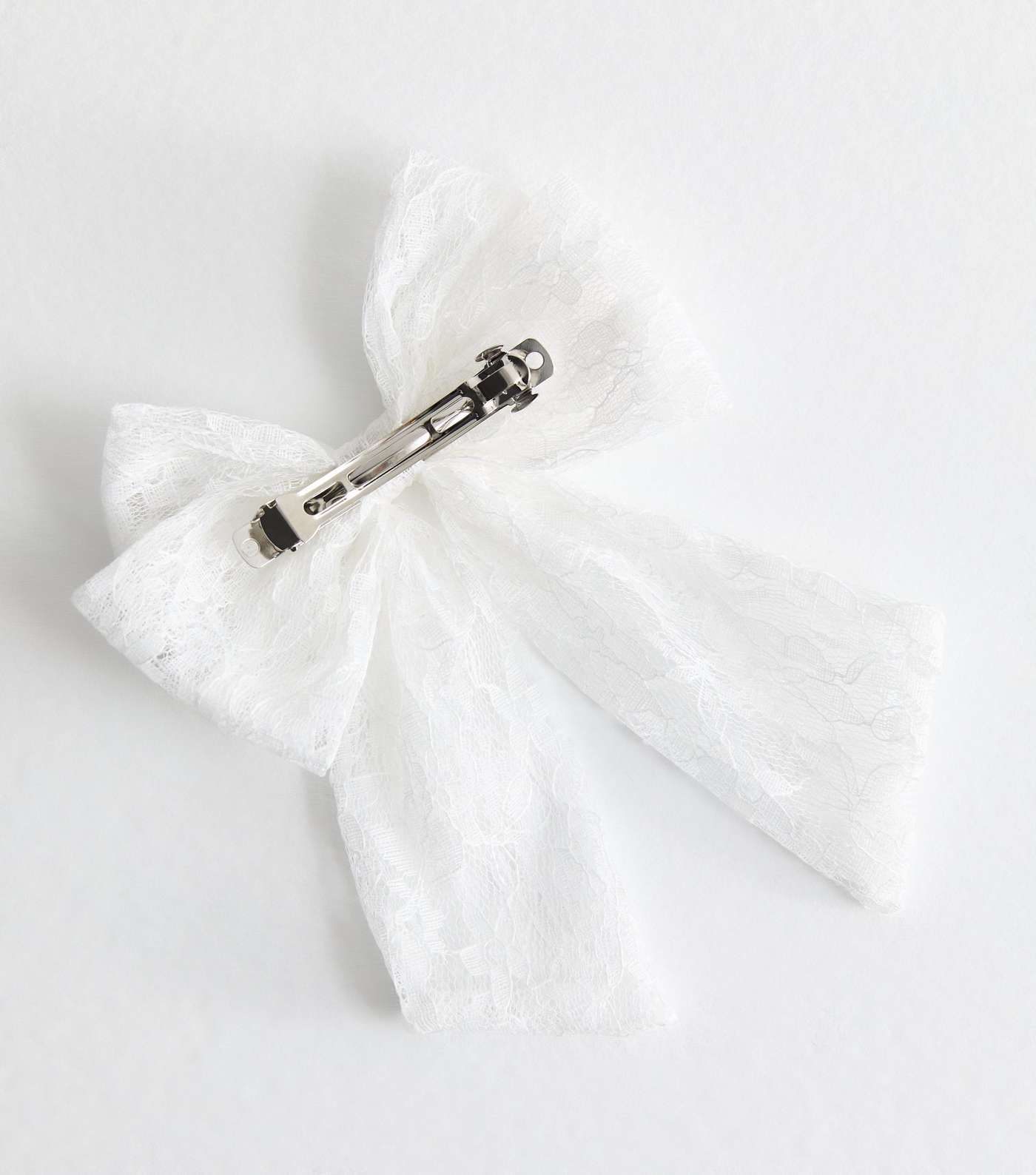 White Lace Bow Hair Slide Image 3