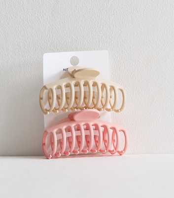 2 Pack Cream and Pink Banana Hair Claw Clips