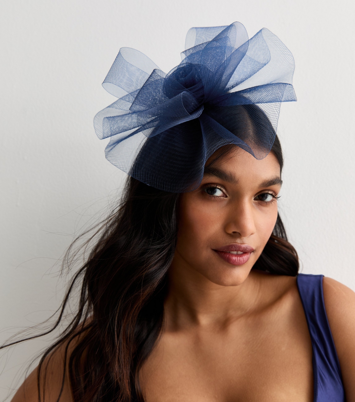 Navy Mesh Flower Fascinator New Look