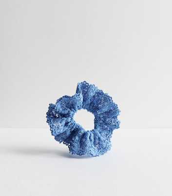 Blue Embroidered Lace Scrunchie