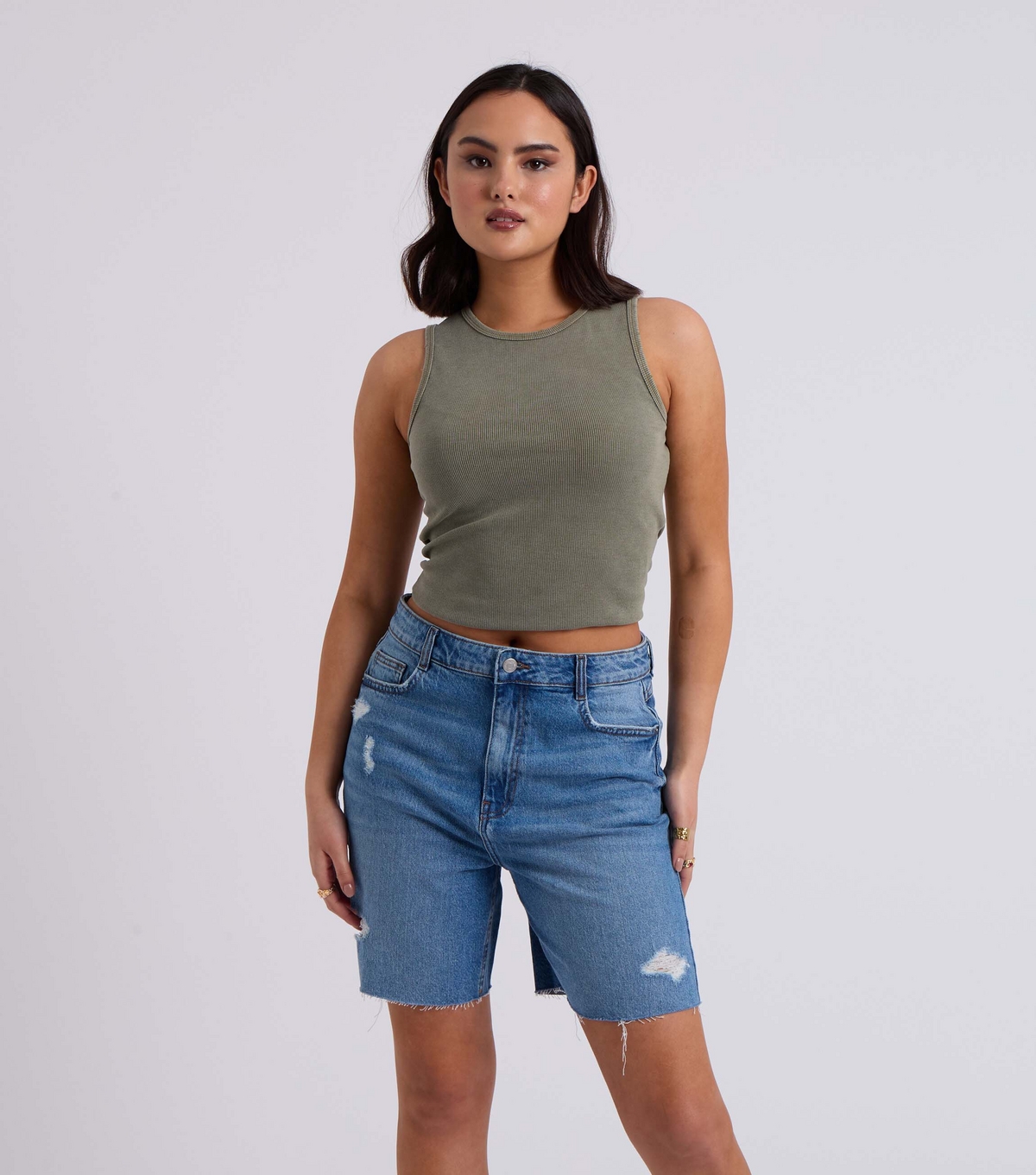 Women's Green Ribbed Racer Vest Top Urban Bliss New Look