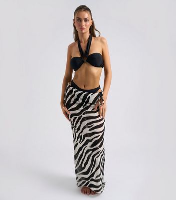 Urban Bliss Monochrome Zebra-Print Beach Skirt New Look