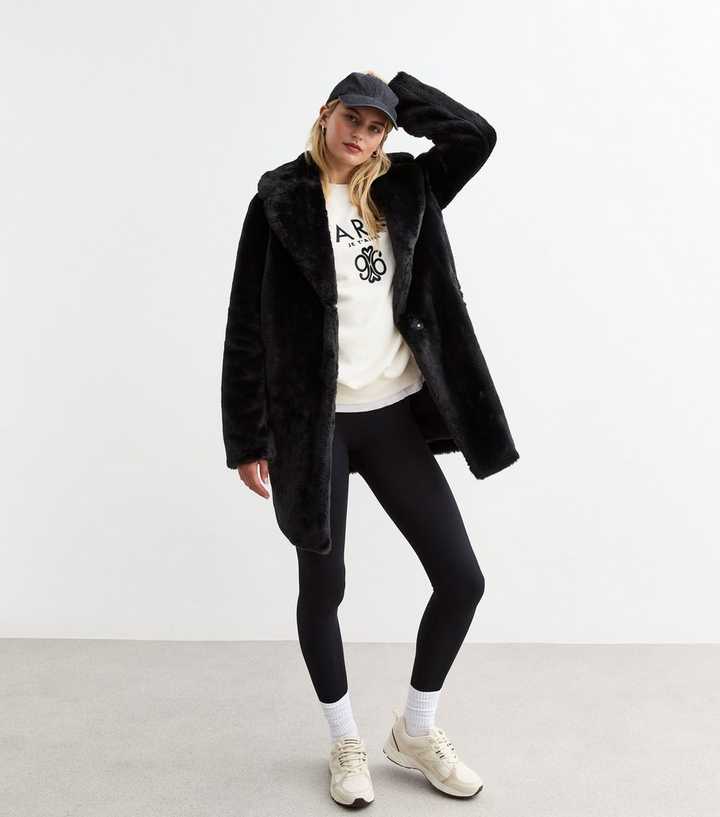 Tall Black Faux Fur Coat
