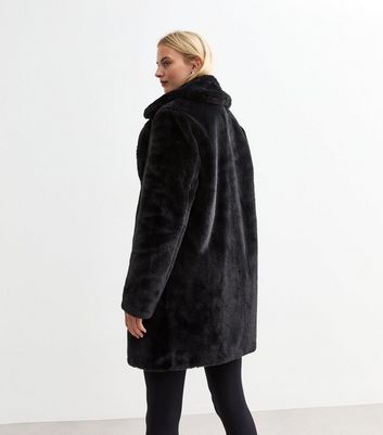 Tall Black Faux Fur Coat New Look