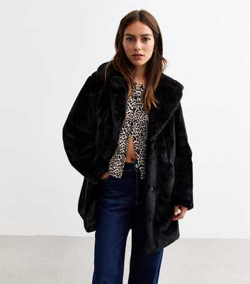 Petite Black Faux Fur Coat