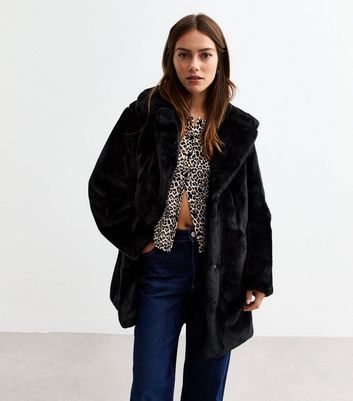 Black faux fur coat petite online