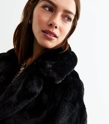 Petite Black Faux Fur Coat New Look