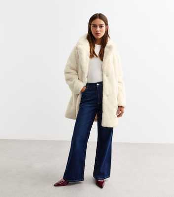 Petite Cream Faux Fur Coat