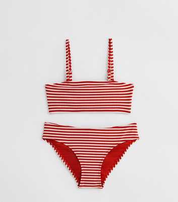 Girls Red Stripe Bandeau Bikini Set  