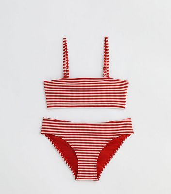 Girls Red Stripe Bandeau Bikini Set